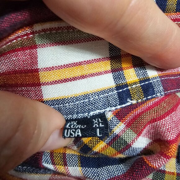 Barbour Tailored Fit Linen Shirt XL Red Plaid Preppy Coastal Lightweight Resort - Picture 6 of 11